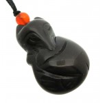 Carved Obsidian Gemstone Fox Pendant